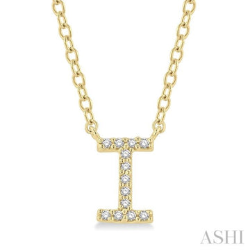 1/20 Ctw Initial 'I' Round Cut Diamond Pendant With Chain in 10K Yellow Gold